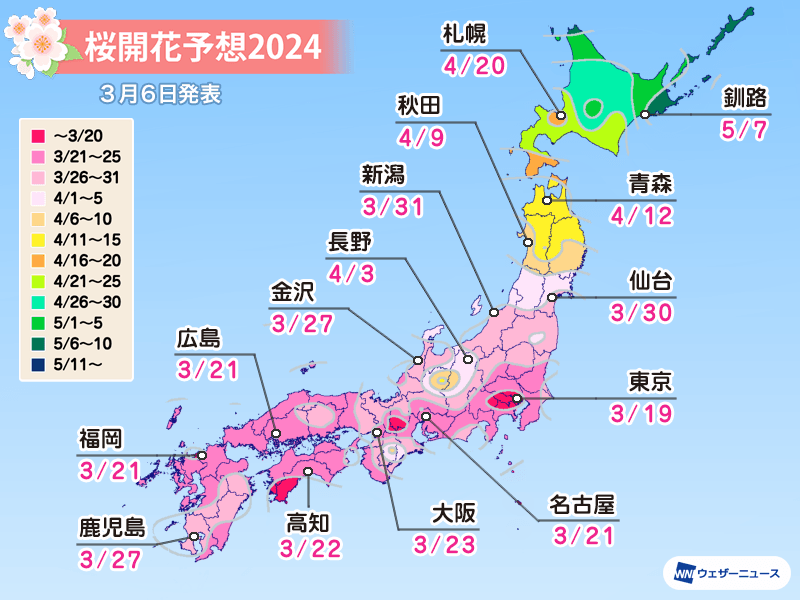 2024年桜開花予想